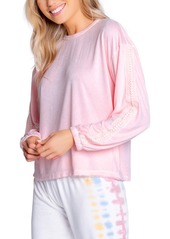 PJ Salvage Sunset Crochet Inset French Terry Top in Pink Quartz at Nordstrom