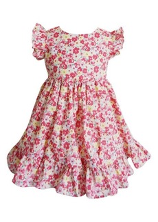 Popatu Floral Print Flutter Sleeve Cotton Dress