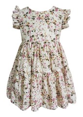 Popatu Kids' Floral Ruffle Cotton Tiered Party Dress
