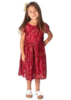 Popatu Kids' Metallic Cap Sleeve Lace Dress