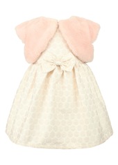 Infant Girl's Popatu Dot Jacquard Party Dress & Faux Fur Shrug Set