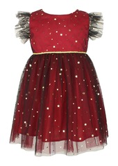 Popatu Kids' Foil Star Flutter Sleeve Dress in Red/Black at Nordstrom