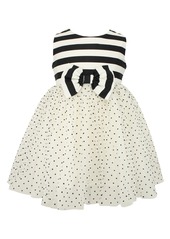 Popatu Stripe Swiss Dot Bow Front Dress in White at Nordstrom