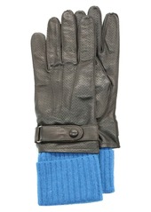 Portolano Knit Cuff Leather Gloves in Black/Fern at Nordstrom Rack