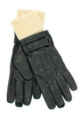 Portolano Knit Cuff Leather Gloves in Black/Fern at Nordstrom Rack
