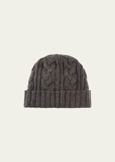 Portolano Men's Cable-Knit Cuffed Cashmere Beanie Hat