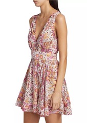 Poupette St Barth Bessie Floral Satin V-Neck Minidress