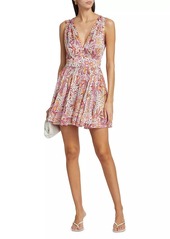 Poupette St Barth Bessie Floral Satin V-Neck Minidress