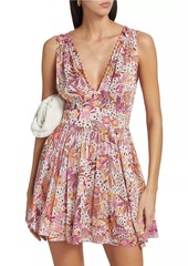 Poupette St Barth Bessie Floral Satin V-Neck Minidress