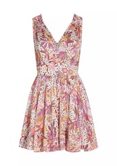 Poupette St Barth Bessie Floral Satin V-Neck Minidress