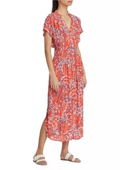 Poupette St Barth Elasticized Floral Midi-Dress