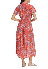 Poupette St Barth Elasticized Floral Midi-Dress