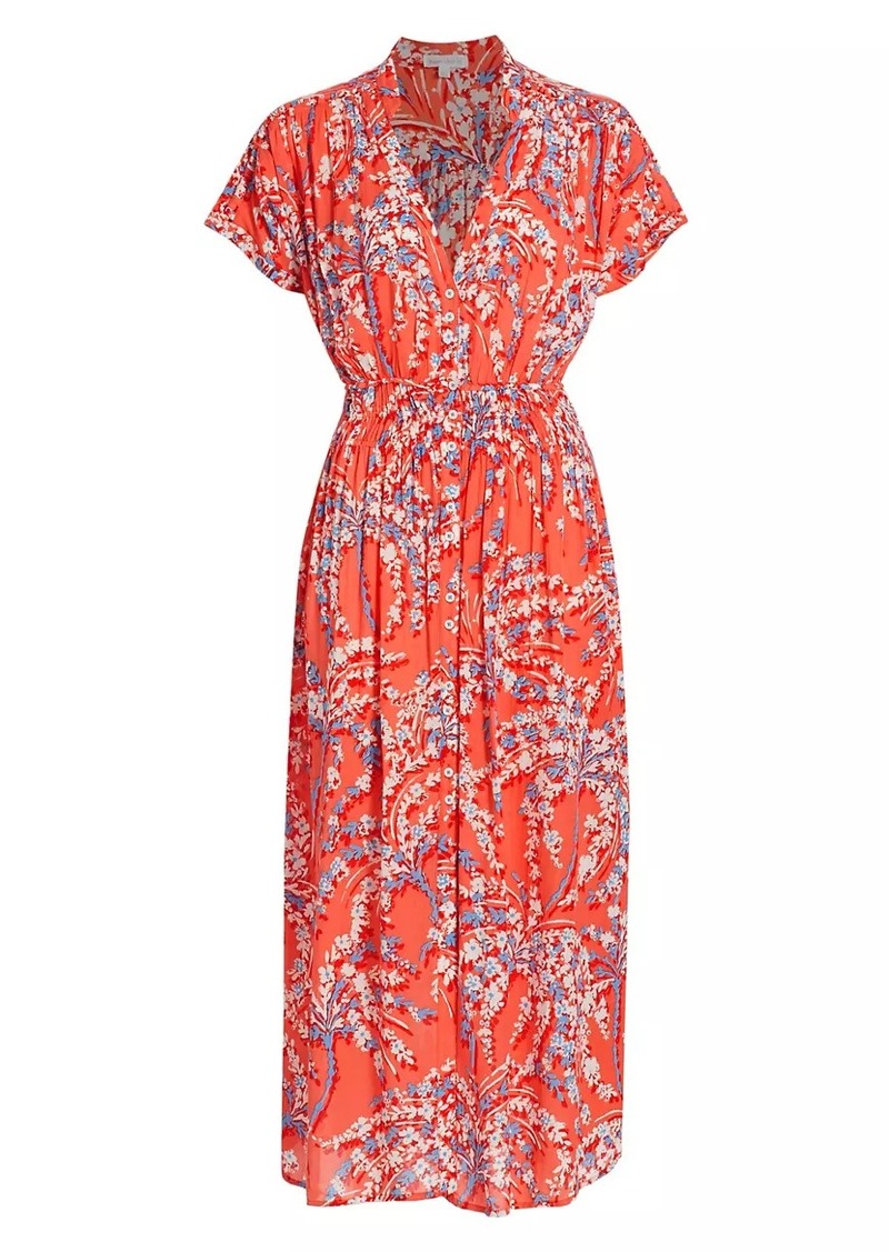 Poupette St Barth Elasticized Floral Midi-Dress