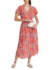 Poupette St Barth Elasticized Floral Midi-Dress