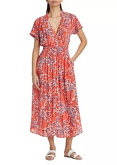 Poupette St Barth Elasticized Floral Midi-Dress