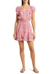 Poupette St Barth Camila Floral Smocked Waist Cover-Up Minidress