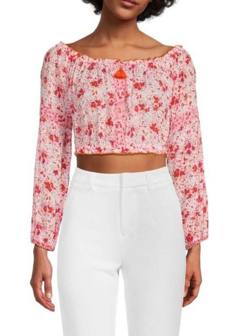 Poupette St Barth Rachel Floral Peasant Crop Top