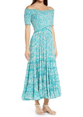 Poupette St Barth Poupette St. Barth Soledad Floral Off The Shoulder Cover-Up Dress in Duck Green Clary at Nordstrom