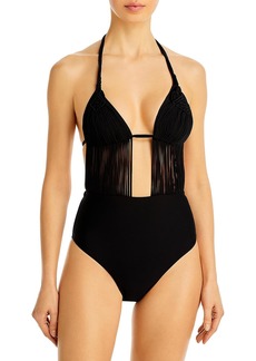 PQ Swim Mila Womens Macrame Plunging One-Piece Swimsuit