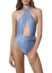 PQ SWIM Belted Alex Crossover Halter One-Piece Swimsuit