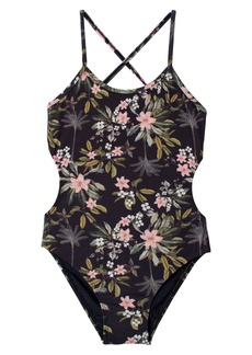 PQ SWIM Kids' Ayah Floral Cutout One-Piece Swimsuit in Gasparilla at Nordstrom Rack
