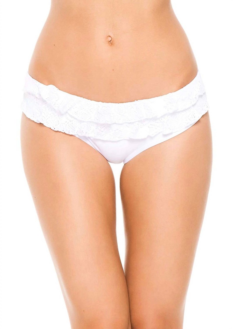 PQ Swim Women's Bahama Hipster Crochet Ruffle Bikini Bottom Swimsuit Small In White