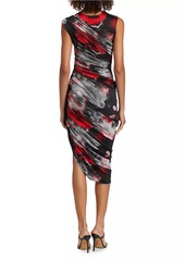 Prabal Gurung Abstract-Print Ruched Asymmetric Midi-Dress