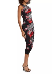 Prabal Gurung Abstract-Print Ruched Asymmetric Midi-Dress