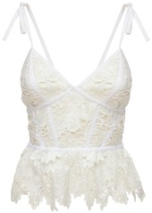 Prabal Gurung Cotton Lace Cropped Bustier Top