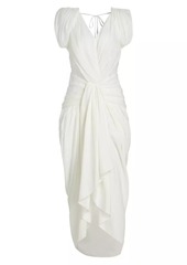 Prabal Gurung Draped Cotton-Silk V-Neck Midi-Dress