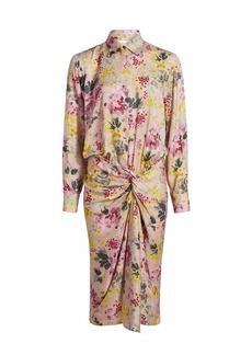 Prabal Gurung Floral Satin Draped Shirtdress