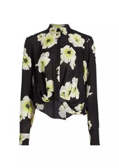 Prabal Gurung Floral Silk Twist-Front Shirt