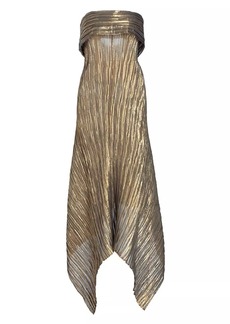 Prabal Gurung Metallic Plissé Strapless Gown