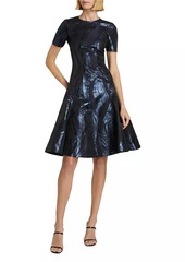 Prabal Gurung Metallic Short-Sleeve Fit-&-Flare Dress