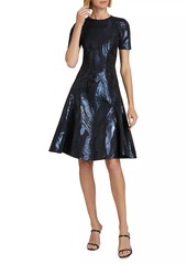 Prabal Gurung Metallic Short-Sleeve Fit-&-Flare Dress