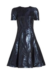 Prabal Gurung Metallic Short-Sleeve Fit-&-Flare Dress