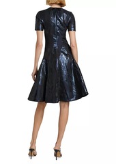 Prabal Gurung Metallic Short-Sleeve Fit-&-Flare Dress