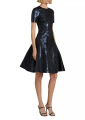 Prabal Gurung Metallic Short-Sleeve Fit-&-Flare Dress