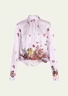 Prabal Gurung Butterfly Print Twist-Front Silk Blouse