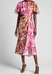 Prabal Gurung Colorblock Cutout Draped Silk Midi Dress