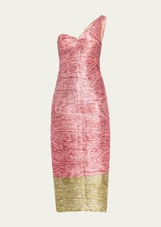 Prabal Gurung Colorblock Printed Draped One-Shoulder Crinkle Midi Dress