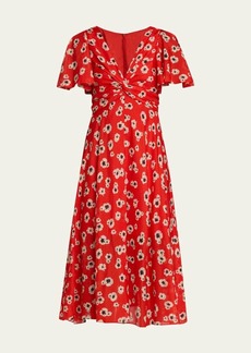 Prabal Gurung Floral-Print Twisted Flutter-Sleeve Midi Dress