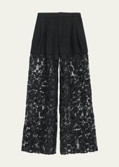 Prabal Gurung Pleat Front Corded Lace Wide Leg Pants