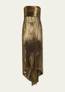 Prabal Gurung Strapless Metallic Plisse Midi Dress