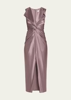 Prabal Gurung Twist Front Silk Midi Dress