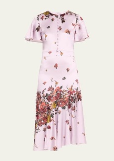 Prabal Gurung Victoria Flutter-Sleeve Butterfly Print Silk Midi Dress