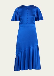 Prabal Gurung Victoria Flutter Sleeve Midi Silk Dress