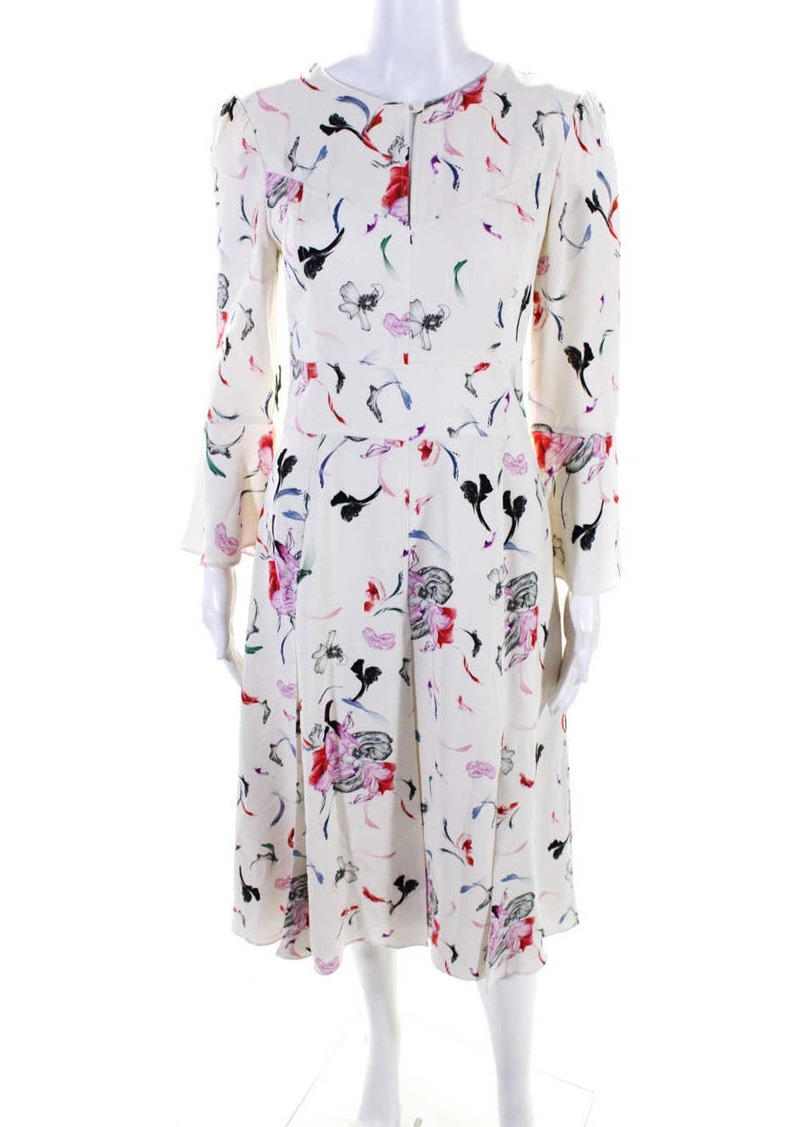 Prabal Gurung Women's Round Neck Bell Sleeves Fit Flare Floral Midi Dress