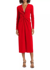 Prabal Gurung Twist-Front V-Neck Midi-Dress