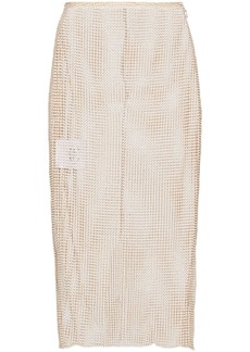 Prada pearl-embroidered mesh midi skirt